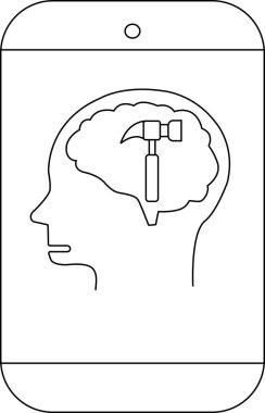 Profil beyin ve çekiç gösteren telefon ekranı