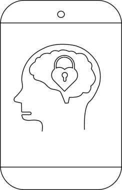Kalp şeklinde kilit içeren beyin profilinin ana hatlarını gösteren telefon.