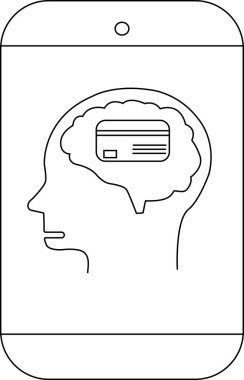 İçinde kafası ve kafasının içinde kredi kartı olan akıllı bir telefonun taslağı.