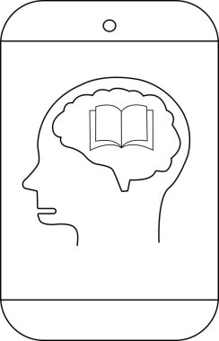 İçinde açık bir kitap tutan bir beyin olan telefonun taslağı.