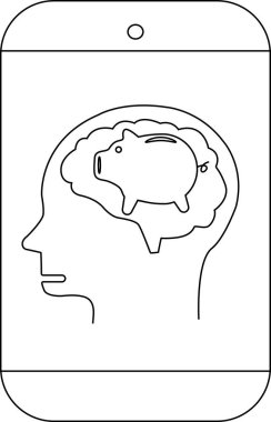 Beyin bölgesinde domuz kumbarası olan bir kafayı gösteren bir telefon hattı.