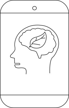 Beyin ve yaprak ile insan profilini gösteren grafiksel çizim cep telefonu