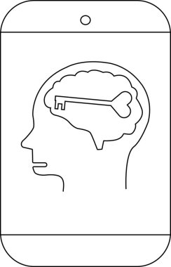 Bir cep telefonu hatları içinde anahtarı olan bir beynin stilize edilmiş tasviri