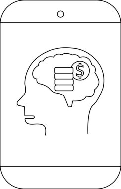 Akıllı telefon görüntüsü, beyin ve parayla dolu bir insan kafasını gösteriyor.