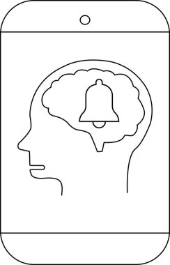 Bir telefon, içinde zil olan bir beyin profili gösteriyor.