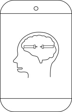 Bir telefon, beyaz bir arka planda iki sürgülü beyin tarafından ikiye bölünmüş bir insan kafası siluetini gösteriyor.