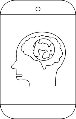 Bir telefon beyninde bir dünya barındıran bir kafanın profilini gösterir.