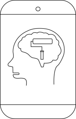 Bir telefon, içinde boya silindirli bir beyin olan bir profil çizgisi gösterir. Bu da yaratıcı düşünce sürecini önerir.