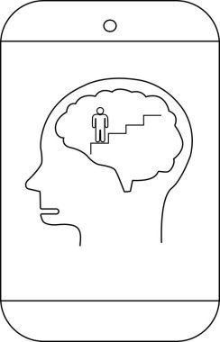 Telefonun içinde beyin olan bir kafa var. Bu da merdivenleri çıkan bir adam.