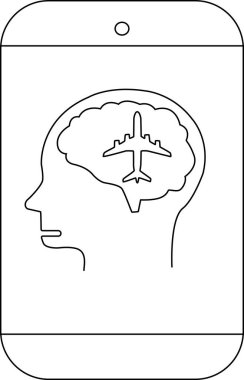 Bir cep telefonu, beyin çizgisi içindeki bir uçakla zihin görüntüler.