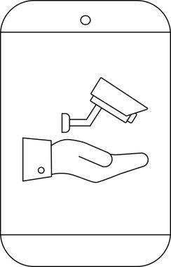 Akıllı telefon güvenlik kamerası simgesini tutan bir el görüntüler