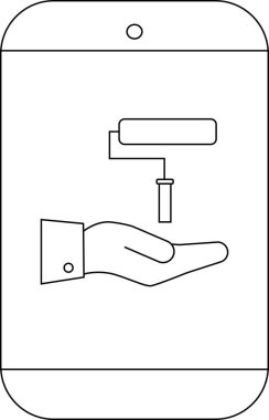 Bir boya silindiri simgesinin altında el gösteren ana hatlı mobil aygıt