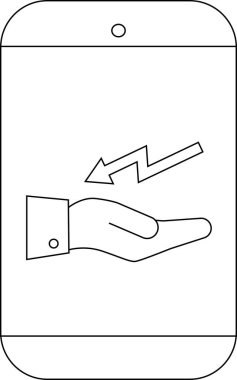 Özetlenmiş bir akıllı telefon, eğilim gösteren bir okun altında açık bir el gösterir