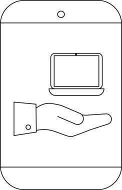 Tablet, dizüstü bilgisayarı tutan bir el görüntüler. Hepsi basit bir taslak biçimle gösterilir.