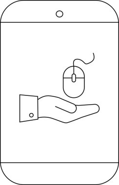 Bilgisayar faresini tutan bir elin çizgi çizimini gösteren bir tablet