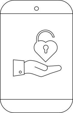 Akıllı telefon, elinde tuttuğu açık kalp şeklindeki kilidi gösterir.