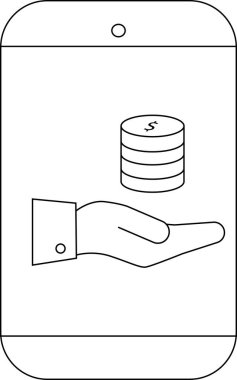 Uzatılmış bir elin üzerinde para yığını olan bir cep telefonu görüntüsü