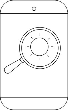 Akıllı telefonlar ekranında merkezi çemberden yayılan ışınlı bir büyüteç simgesi görüntüler