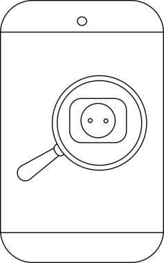 Bir soketin üzerinde büyüteç gösteren bir telefon.