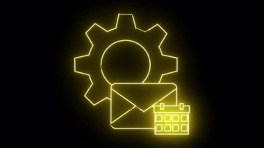 Sarı neon çizgisi siyah arkaplanda bir vites zarfı ve takvim tasvir eder