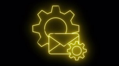 Siyah arkaplana karşı iki vitesli sarı neon zarf simgesi