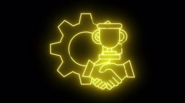 Sarı yeni çizilmiş vites kupası ve siyah arkaplanda el sıkışma amblemi