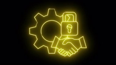 Neon sarı dişli asma kilit siyah üzerine el sıkışma ana hatları