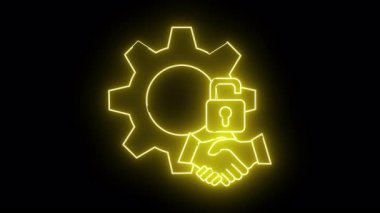 Parlak sarı neon sanat eserleri siyah arka planda kilitlenmemiş bir vites tokalaşmasını gösteriyor.