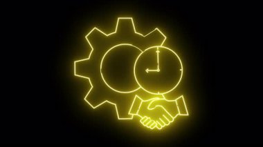 Neon sarısı bir vites, saat ve el sıkışma grafiği.