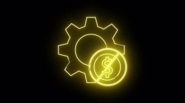 Neonyellow dişli ve dolar sembolü çapraz çemberin içinde parlayan siyah arkaplanda basit bir illüstrasyon.