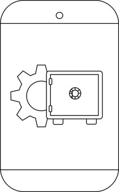Bir dişli simgesi ve güvenli simgeyi gösteren akıllı telefon ekran çizgisi