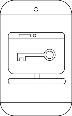 Ekranda anahtarı olan bir bilgisayar monitörünü gösteren akıllı telefonun ana hatları