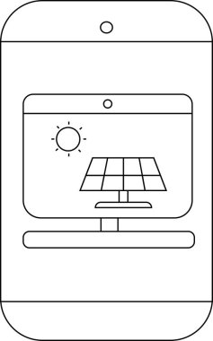 Akıllı telefon, güneşin altında yeşil enerji teknolojisi öneren bir güneş paneli gösteriyor.