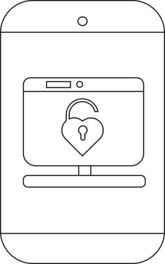 Akıllı telefon, kalp şeklinde bir asma kilitle bilgisayar monitörünü görüntüler