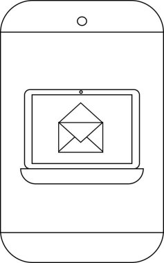 Akıllı telefon e- posta erişimini gösteren bir zarf simgesi içeren bir dizüstü bilgisayar ekranı görüntüler