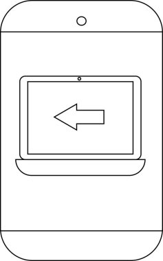 Satır sanatı ekranda sol ok ile dizüstü bilgisayar görüntüsü gösteren bir akıllı telefon tasvir eder