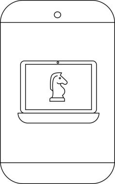 Satranç taşlı bir dizüstü bilgisayarı gösteren siyah bir hat.