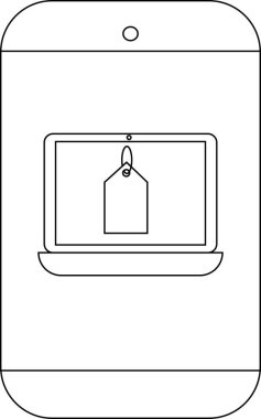 Akıllı telefon, üzerinde etiket sallanan bir dizüstü bilgisayar görüntüler