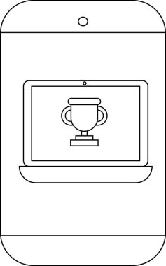 Bir telefon, özet şeklinde bir kupa simgesi olan bir dizüstü bilgisayarı gösterir