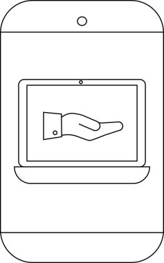 Bir telefon elini gösteren bir dizüstü bilgisayar görüntüler