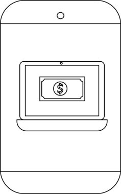 Bir telefon çevrimiçi finans sembolü olan bir dolar banknotunu gösteren bir dizüstü bilgisayar görüntüler.