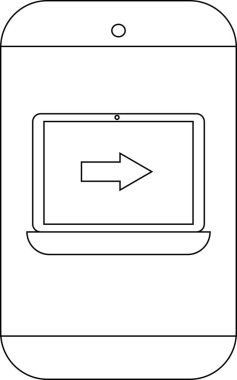 Ekranda sağ tarafı ok olan bir dizüstü bilgisayar gösteren bir telefon.