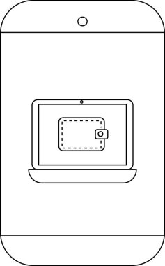 Cep telefonu ekranında cüzdan simgesi olan bir dizüstü bilgisayar görüntüler