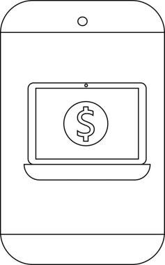 Bilgisayarında dolar işareti olan bir akıllı telefonun çizgi çizimi.