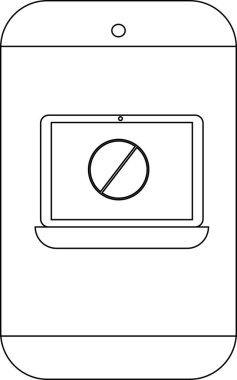 Bir cep telefonu ekranında çizilmiş bir daire olan bir dizüstü bilgisayar görüntüler