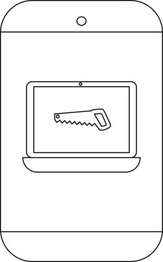 Dizüstü bilgisayarı olan beyaz telefon tamir ya da inşaat uygulaması öneriyor