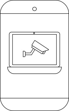 Bilgisayar ekranında güvenlik kamerası görüntüsünü gösteren akıllı telefon