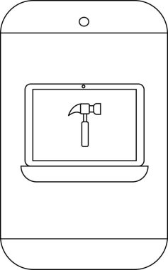 Bilgisayarı ekranında çekiç simgesi olan bir cep telefonunun taslağı