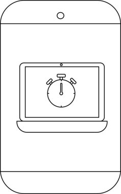 Cep telefonunda kronometreyi gösteren bir dizüstü bilgisayar simgesi var