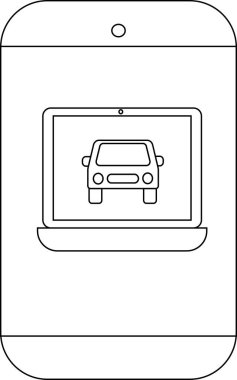 Akıllı telefon hatları içerisindeki ekranda arabası olan bir dizüstü bilgisayarın simgesi